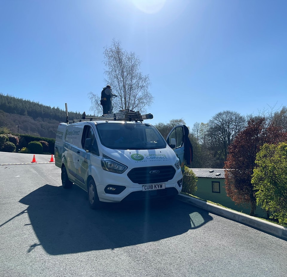 Camping Connect team installing WiFi at a holiday park